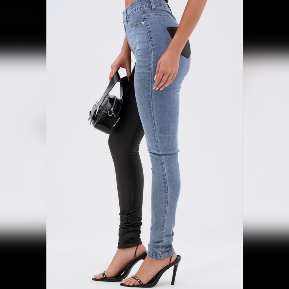 Akira Flex Fit Extreme Stretch Half And Half PU High Waist Skinny Jeans - Picture 3 of 8